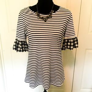 Rebecca Malone Striped and Gingham Ruffle Blouse